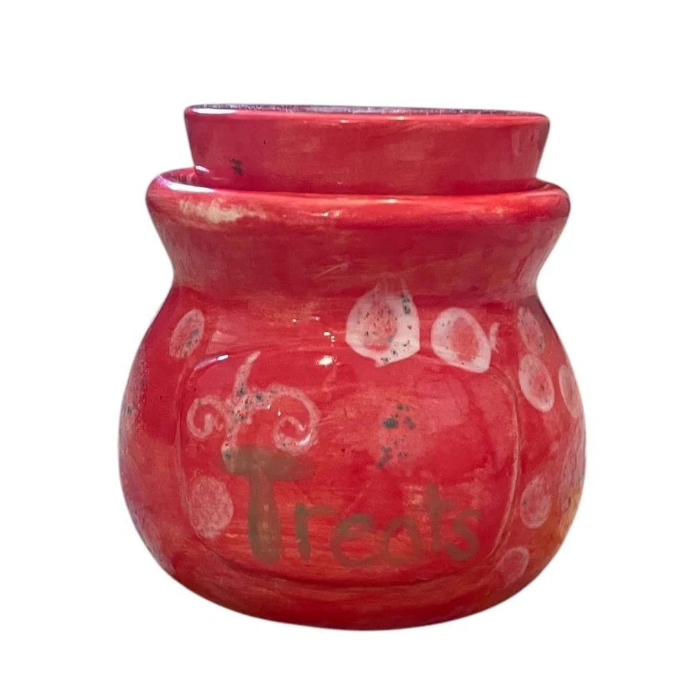 Vintage Hand Painted Floral Stoneware Treats Jar‎